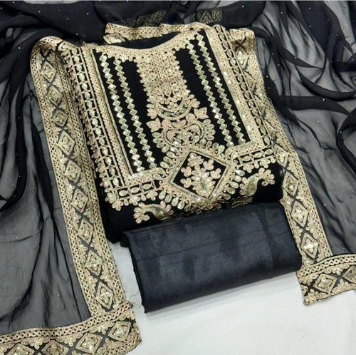 Unstitched Georgette Salwar Suit Material Embroidered