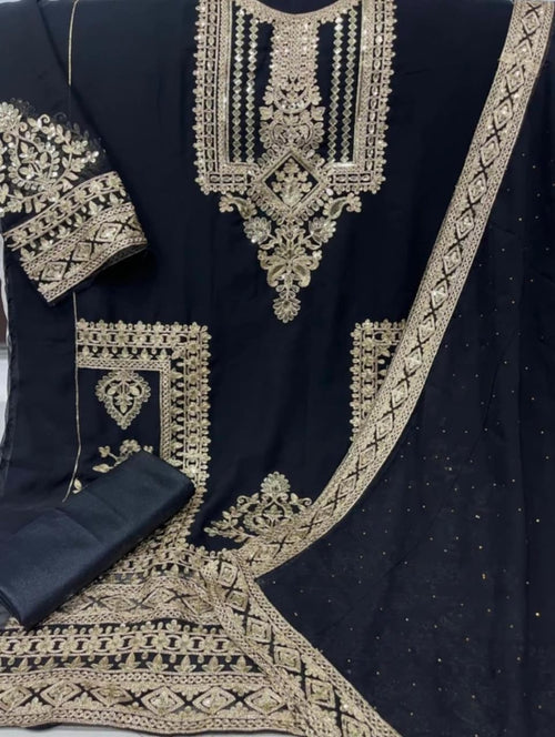 Unstitched Georgette Salwar Suit Material Embroidered
